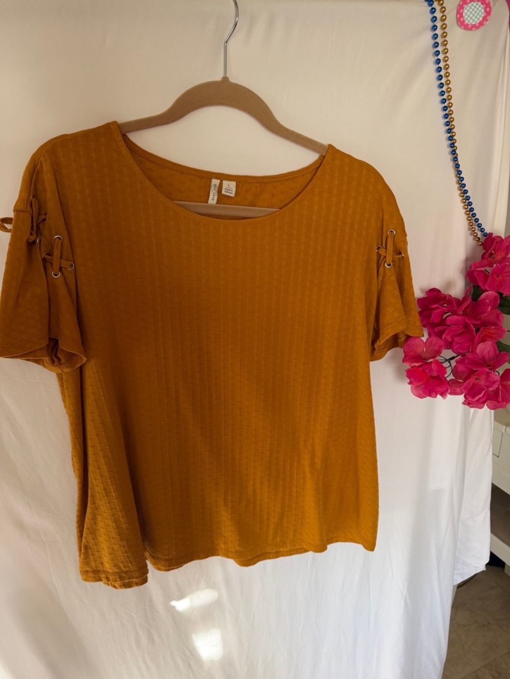 Mustard Tie-Sleeve Short Sleeve Top - Unknown Brand